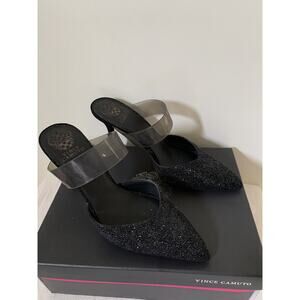 Vince Camuto Stiletto Heels Womens Platform 10M VC Kempern 4” Leather Black Glam